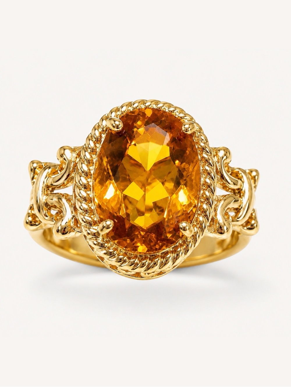 Ross-Simons Citrine Cocktail Ring 18K Gold Over Sterling Vintage Revival Size 8